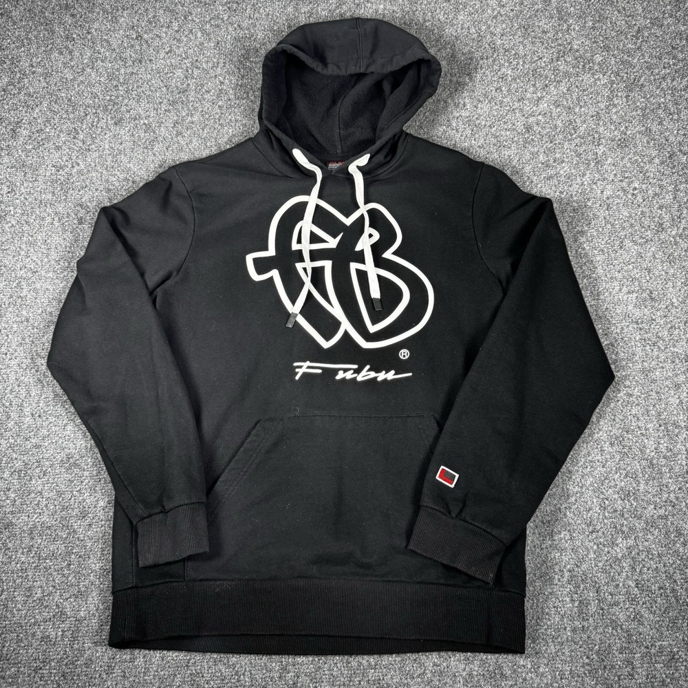 FUBU Black Hoodie Sweatshirt Mens Small Logo Streetwear Hip Hop